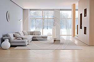Warm tones of modern living room interior with minimal art decor design, Home interior concept, contemporary room