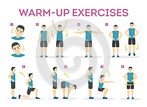 Warm-up exercise set before workout. Stretch muscles