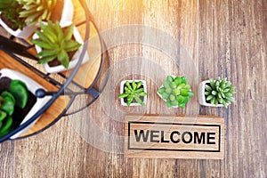 Warm welcome sign for business concept. wooden welcome sign