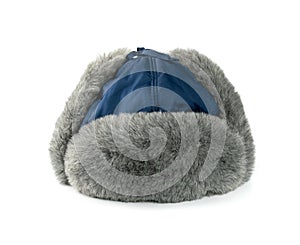 Warm Winter Cap or Russian Ushanka Hat with Faux Fur photo