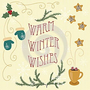 Warm winter wishes. Hand drawn greeting card.