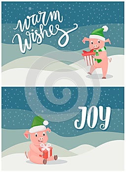 Warm Wishes and Joy Greeting Cards, Piglets Symbol