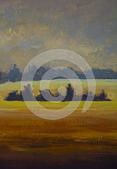 warm yellow brown rural country landscape painting