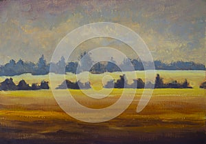 warm yellow brown rural country landscape painting