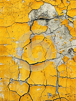 The warm yellow paint cracks under the weight of time, creating a captivating visual of deterioration. The image is a