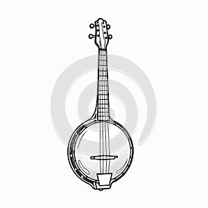 Warmcore Line Drawing Of Banjo Against White Background