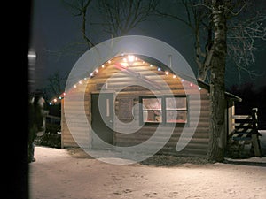 Warming hut at night