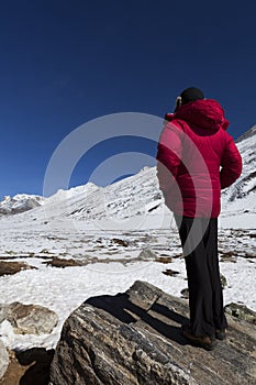 Woman at Zero Point in Sikkim. photo