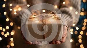 Cozy Holiday Gift With Twine and Lights