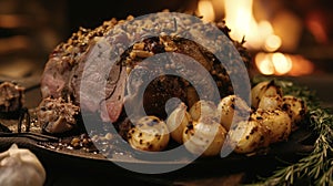 The warmth of the fire complements the meltinyourmouth tenderness of this fireside roast lamb infused with savory garlic