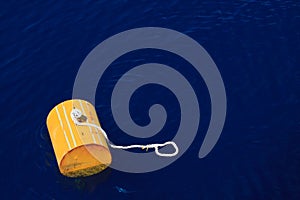 Warning buoy off the coast of Maine against a foggy background, Buoy on the sea for support supply boat.