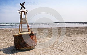Warning buoy on vietnam beach