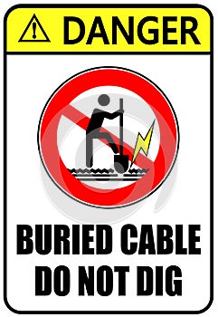 Warning, buried cable, do not dig. Prohibition sign