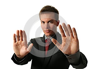 Warning Businessmen Holding His Palms Up