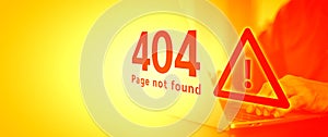 Warning caution 404 page not found error system warning on problem computer network or firewall protection for cyber threat attack