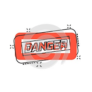 Warning, caution sign icon in comic style. Danger alarm vector cartoon illustration on white background. Alert risk business