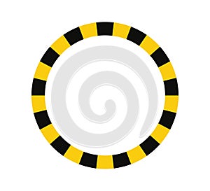 Warning circle frame with yellow black tape. Barricade lines. Round warn frame with text space set. Yellow and black