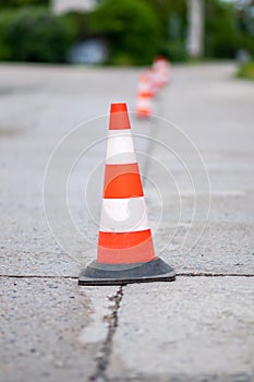 Warning cones on the road during repair