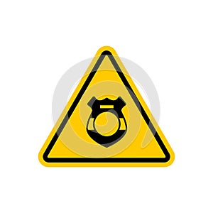 Warning cop. Police badge on yellow triangle. Road sign