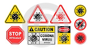 Warning corona virus sign , Corona virus danger and public health risk disease and covid-19 outbreak. Pandemic medical photo