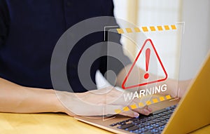 Warning cybersecurity alert system concept, system hacked on computer network, cybercrime and virus, Malicious software,