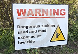 Warning, Danger Sinking Sand & Mud Sign