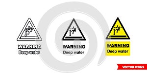 Warning deep water hazard sign icon of 3 types color, black and white, outline. Isolated vector sign symbol.