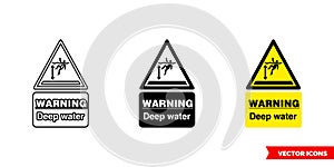 Warning deep water hazard sign icon of 3 types color, black and white, outline. Isolated vector sign symbol