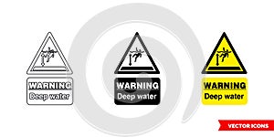 Warning deep water hazard sign icon of 3 types color, black and white, outline. Isolated vector sign symbol