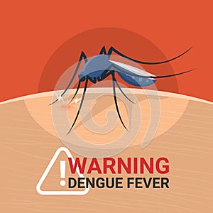 Warning dengue fever banner with closeup mosquitos Drinking blood on skin human vector design