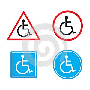 Warning disabled people sign flat symbol vector icon set isolated on white background.illustration