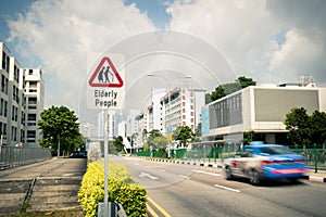 Warning: Elderly people crossing the road