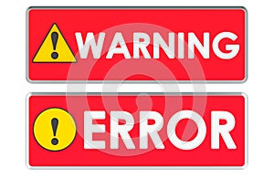 Warning and error signs, red color. 3D rendering
