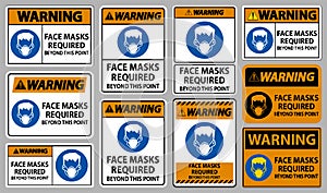 Warning Face Masks Required Beyond This Point Sign Isolate On White Background