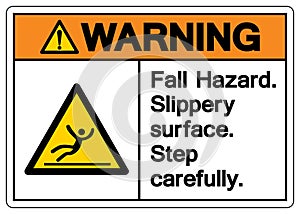 Warning Fall Hazard Slippery Surface Step Carefully Symbol Sign, Vector Illustration, Isolate On White Background Label .EPS10