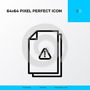 Warning file vector line icon style. security and private file icon. 64x64 Pixel perfect