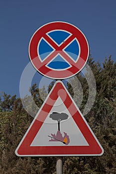 WARNING Fire hazard - road signs