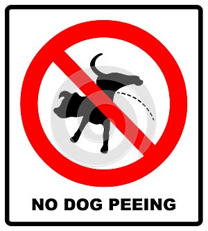 Warning forbidden sign no dog peeing. illustration isolated on white. Red prohibition symbol for public places. No