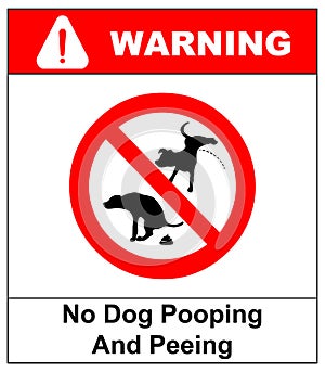 Warning forbidden sign no dog peeing and pooping. illustration isolated on white. Red prohibition symbol for public