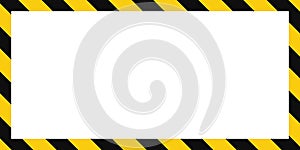 Warning frame with yellow and black diagonal stripes. Rectangle warn frame. Yellow and black caution tape border. Vector