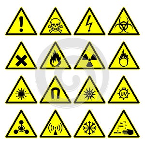 Warning hazard signs, danger symbols collection