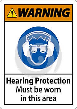 Warning Hearing Protection Must Be Worn Sign On White Background