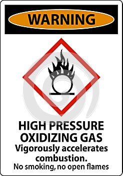 Warning High Pressure Oxidizing Gas GHS Sign On White Background