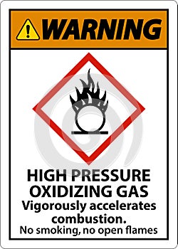 Warning High Pressure Oxidizing Gas GHS Sign On White Background