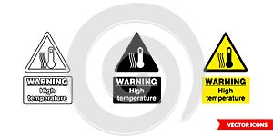 Warning high temperature food safety hazard sign icon of 3 types color, black and white, outline. Isolated vector sign symbol