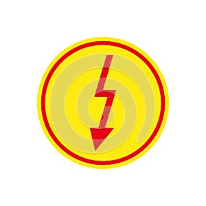Warning high voltage sign with red lightning symbol and yellow circle in frame. Simple minimal vector illustration.