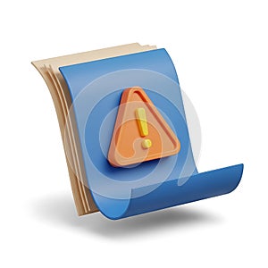 Warning icon on blue paper document