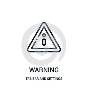 warning icon vector from tab bar and settings collection. Thin line warning outline icon vector illustration