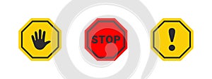 Warning icons. Caution signs prohibiting entry. Caution icons. Vector icons
