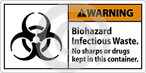 Warning Label Biohazard Infectious Waste, No Sharps Or Drugs Kept In This Container